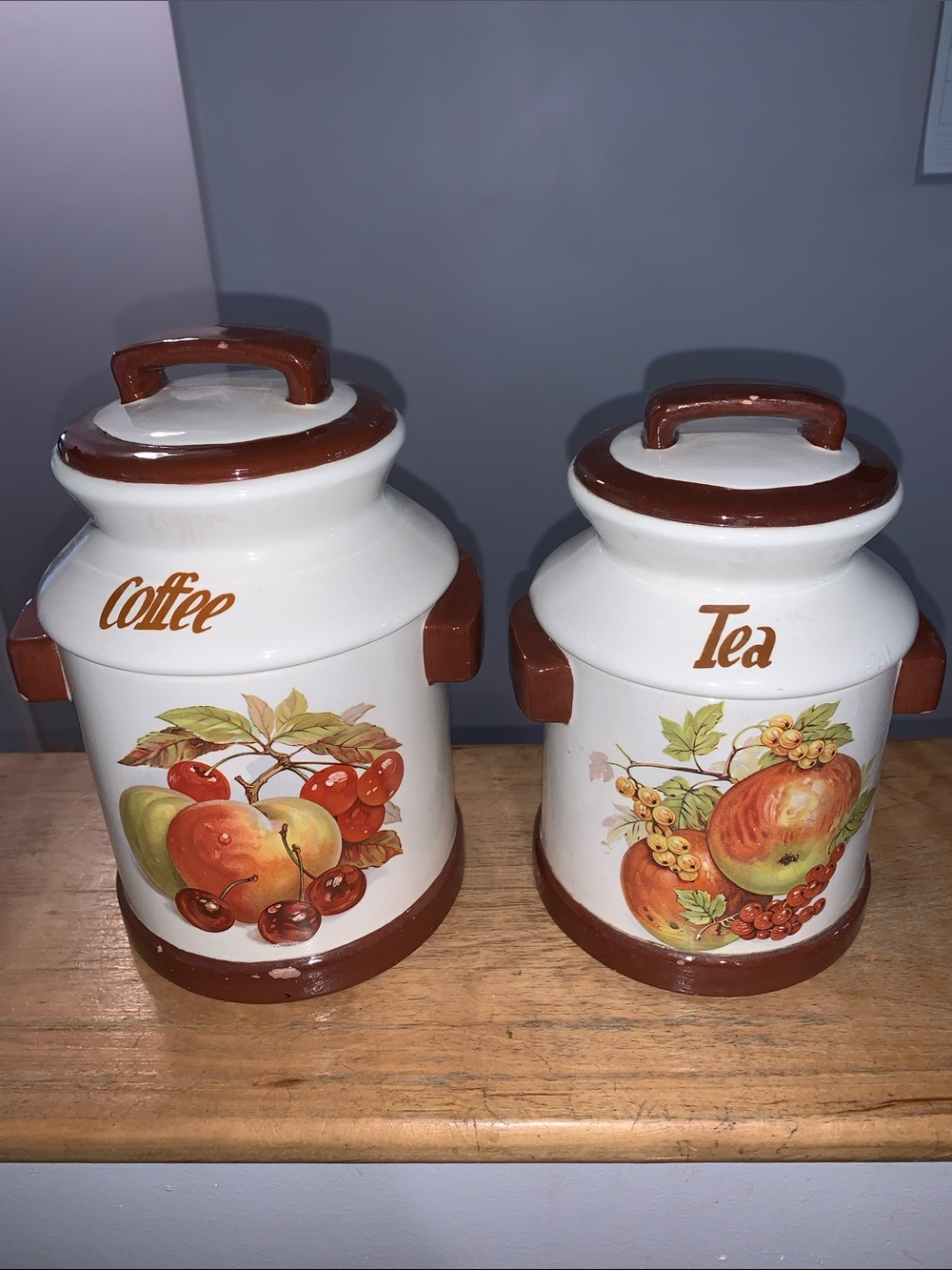 Vintage Style White & Brown Ceramic Coffee and Tea Canister Set